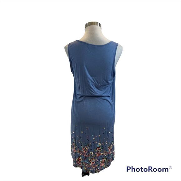 BeachTime Sleeveless Blue Floral Print Bathing Suit Cover Up Size 10 - Picture 3 of 9